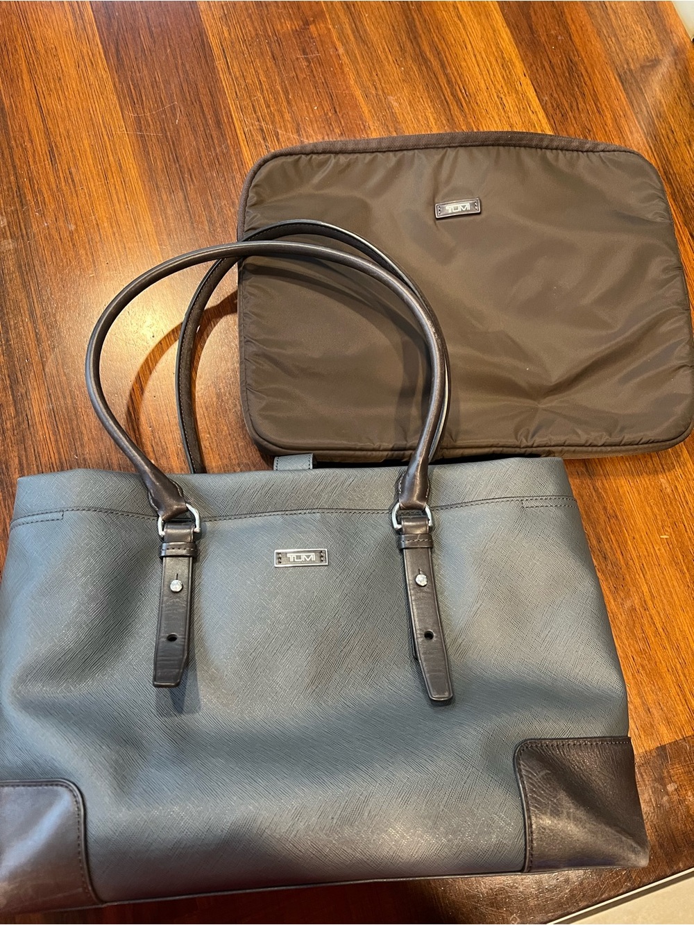 Tumi Dark Brown Saffiano Leather Bag Laptop Tote